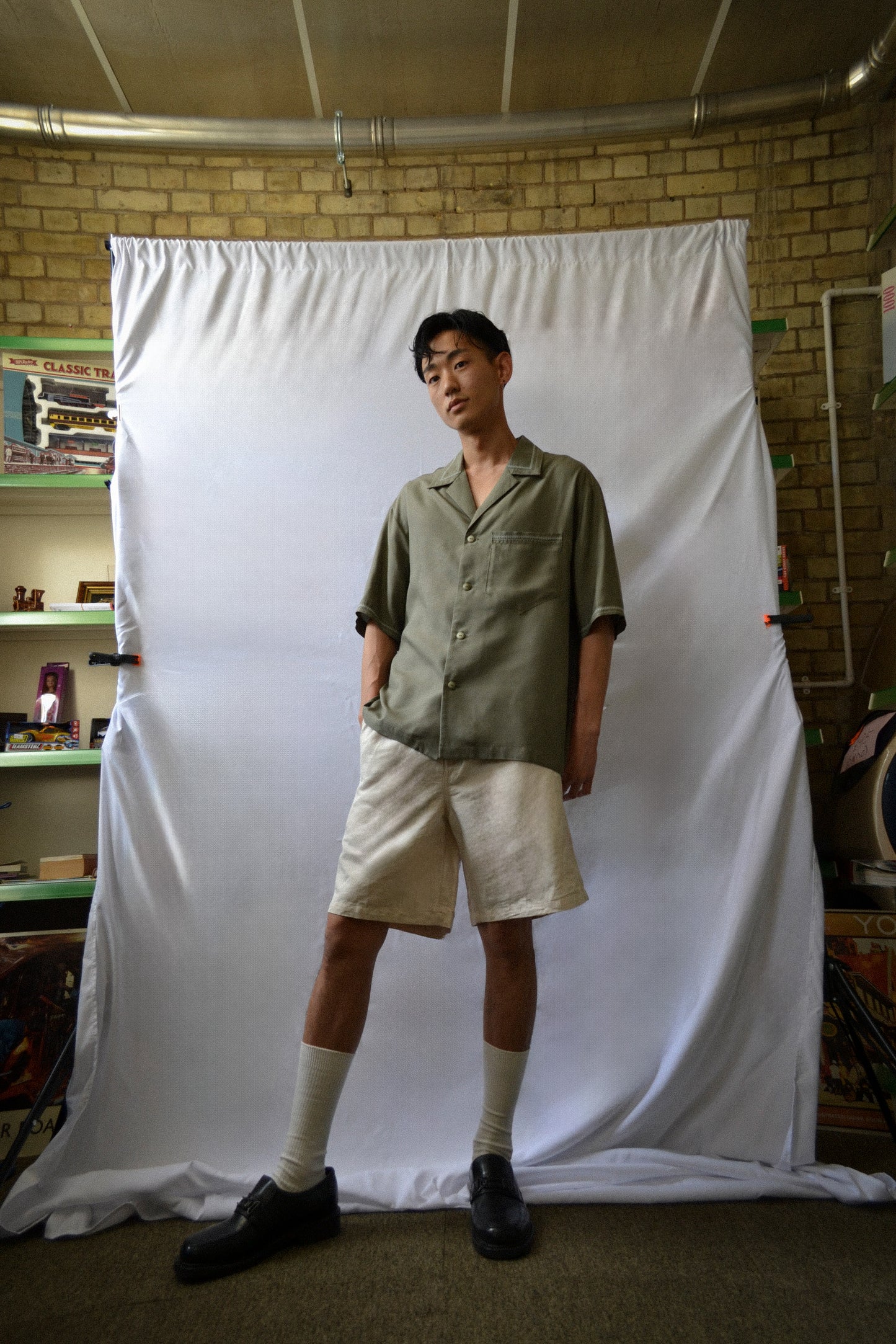 ZISSOU SHIRT IN KHAKI EMBROIDERED COTTON