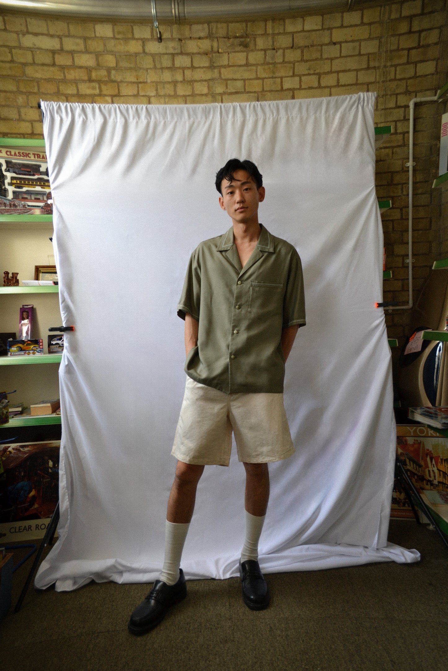 ZISSOU SHIRT IN KHAKI EMBROIDERED COTTON