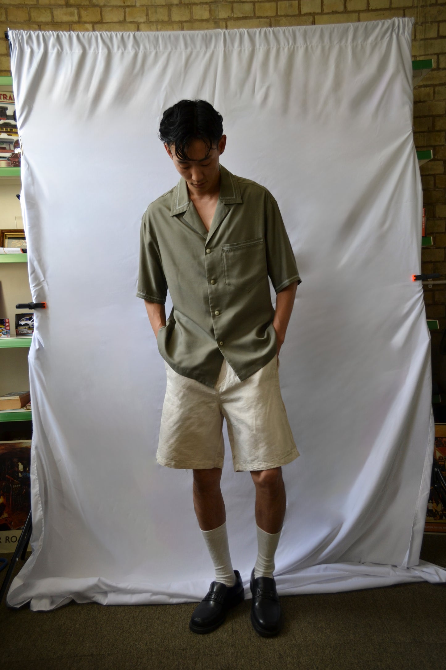 ZISSOU SHIRT IN KHAKI EMBROIDERED COTTON