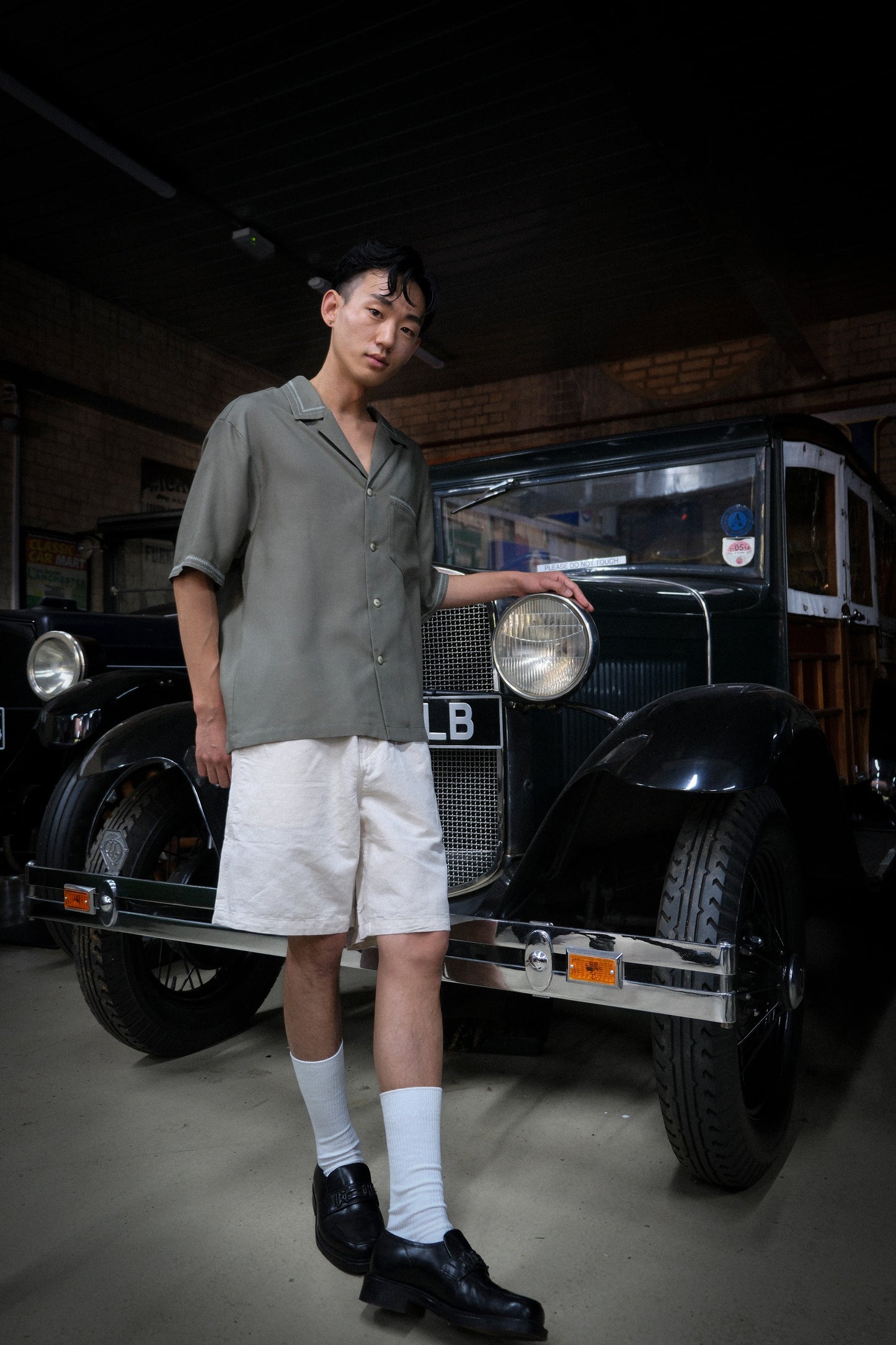 ZISSOU SHIRT IN KHAKI EMBROIDERED COTTON