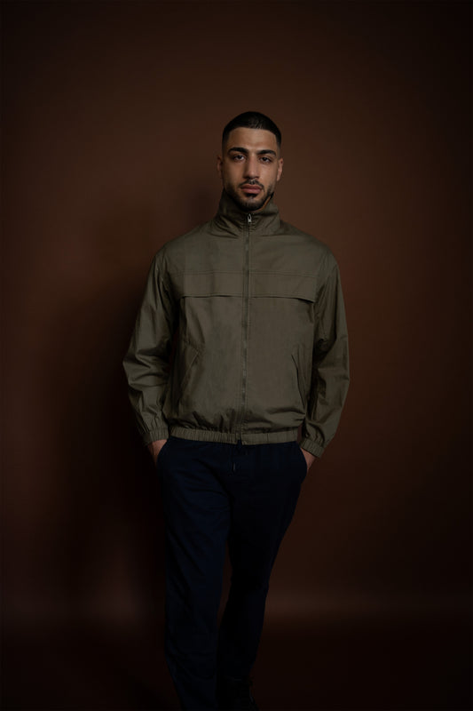 PALANPUR BOMBER JACKET IN KHAKI COTTON POPLIN