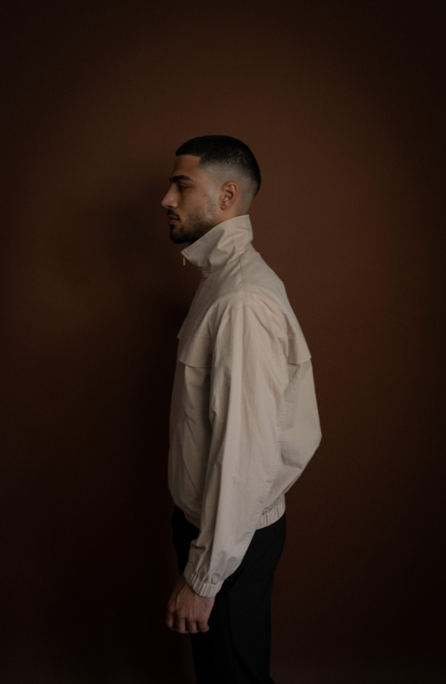 PALANPUR BOMBER JACKET IN STONE COTTON POPLIN