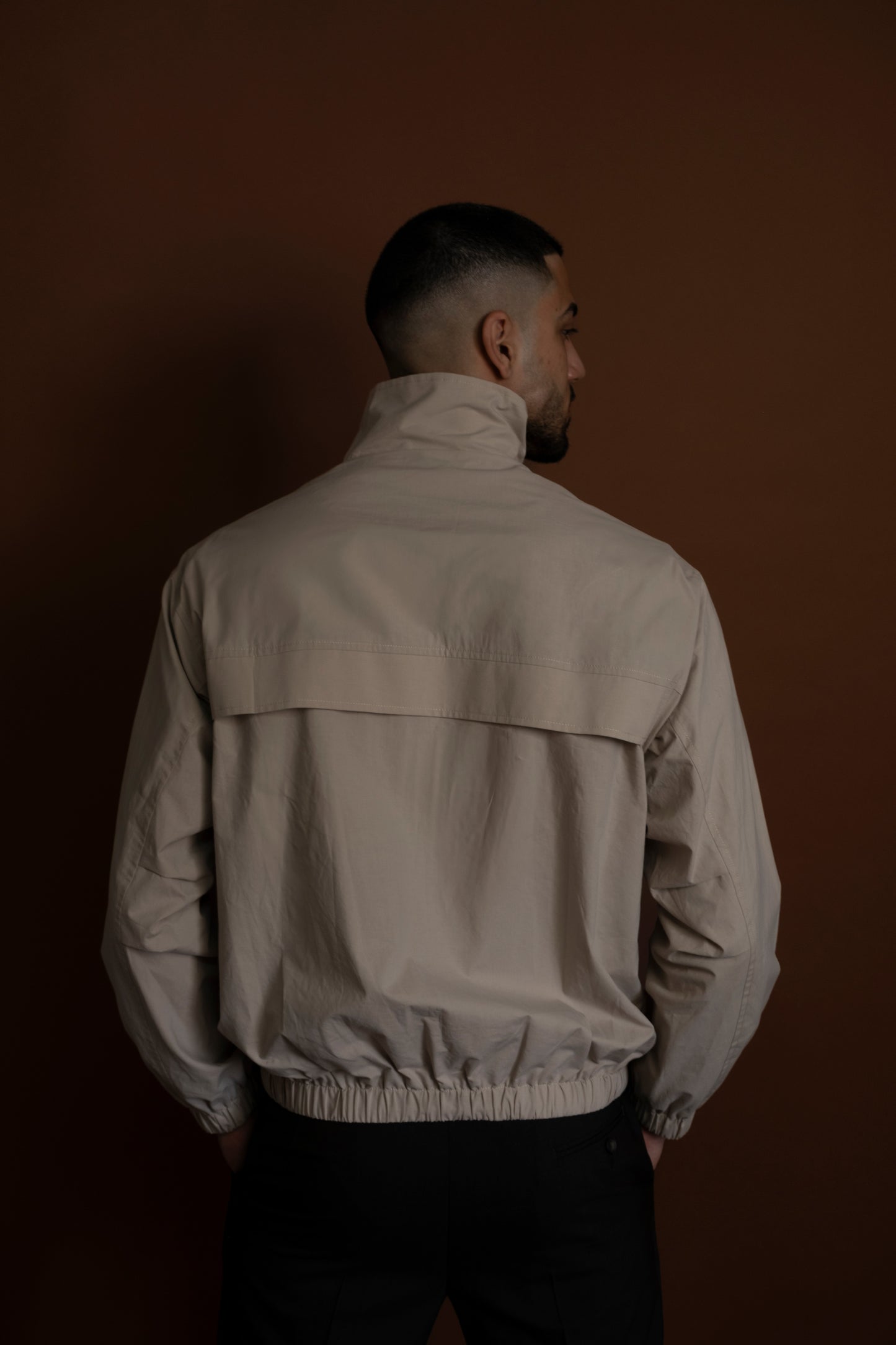 PALANPUR BOMBER JACKET IN STONE COTTON POPLIN