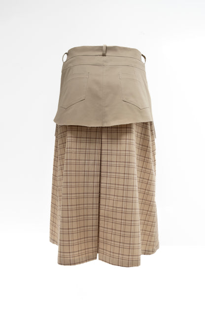 SIMONE SKIRT IN BEIGE COTTON TWILL AND LINEN CHECK