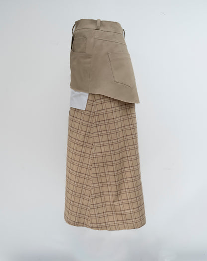 SIMONE SKIRT IN BEIGE COTTON TWILL AND LINEN CHECK