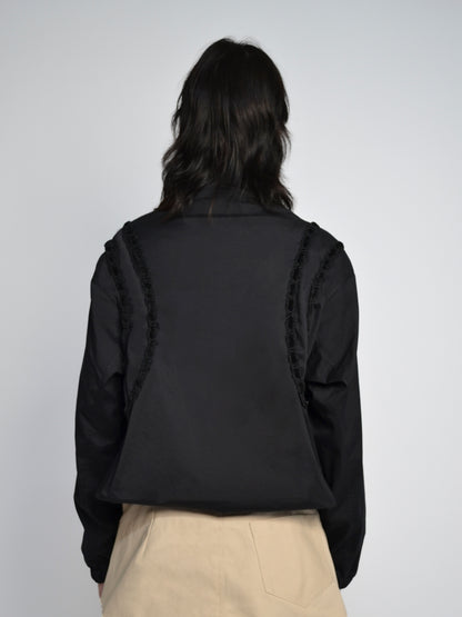 SABOURET QUARTER ZIP IN BLACK COTTON POPLIN