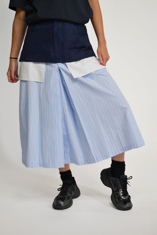 SIMONE SKIRT IN ROYAL COTTON TWILL AND POPLIN STRIPES